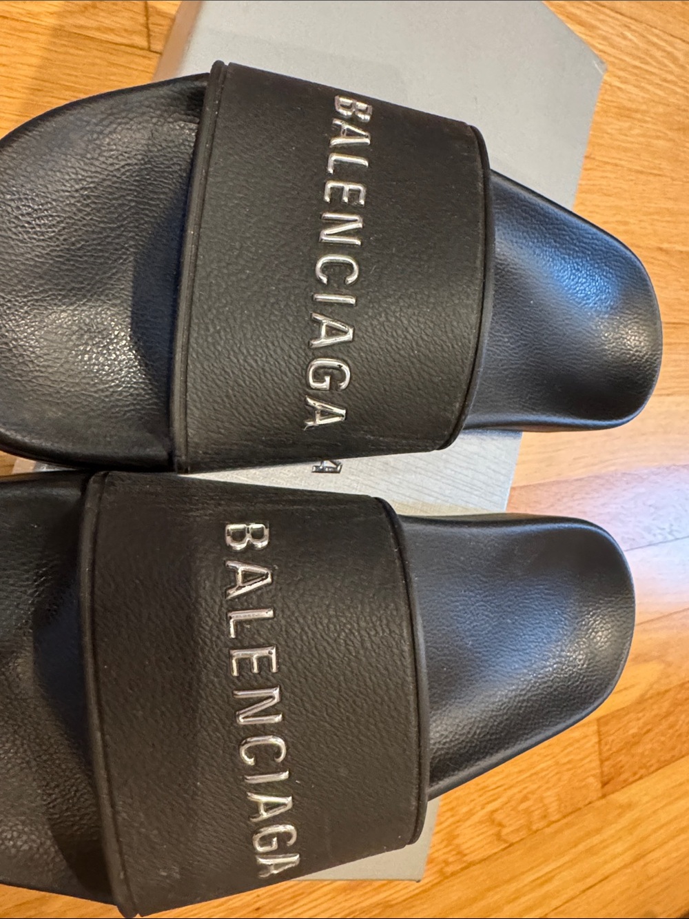 Balenciaga Black Logo Slide Sandals with metallic Branding - Picture 4 of 4